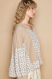 Anokhinaliza POL Waffle Knit Floral Notched Long Sleeve Top