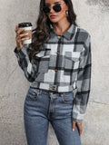 Anokhinaliza Perfee Plaid Button Up Drop Shoulder Cropped Jacket