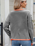 Anokhinaliza Striped Contrast Round Neck Long Sleeve Sweater