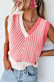 Anokhinaliza Striped Contrast V-Neck Sweater Vest