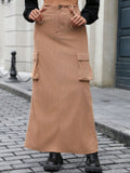 Anokhinaliza Slit Corduroy Maxi Skirt with Pockets