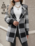 Anokhinaliza Plaid Long Sleeve Hooded Coat