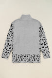 Anokhinaliza Slit Leopard Mock Neck Dropped Shoulder Sweater