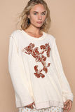 Anokhinaliza POL Embroidered Round Neck Long Sleeve Knit Top