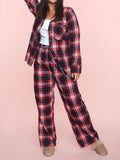 Anokhinaliza Plaid Collared Neck Button Up Top and Pants Lounge Set