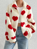 Anokhinaliza Heart Zip Up Drop Shoulder Furry Jacket