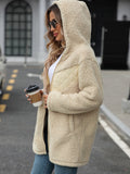 Anokhinaliza Fuzzy Zip Up Long Sleeve Hooded Jacket