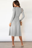 Anokhinaliza Round Neck Long Sleeve Tie Waist Sweater Dress