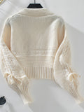 Anokhinaliza Cable-Knit Tied Open Front Lantern Sleeve Cardigan