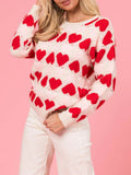 Anokhinaliza Valentine’s Day Fuzzy Heart Round Neck Long Sleeve Sweater