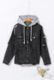 Anokhinaliza Distressed Drawstring Long Sleeve Hooded Denim Jacket