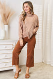 Anokhinaliza Woven Right Turtleneck Fringe Front Long Sleeve Sweater