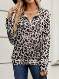 Anokhinaliza Full Size Leopard Collared Neck Zip Up Jacket