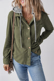 Anokhinaliza Drawstring Button Up Long Sleeve Hooded Jacket