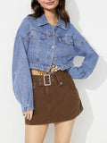 Anokhinaliza Collared Neck Dropped Shoulder Cropped Denim Top