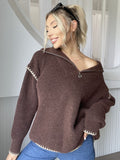 Anokhinaliza Quarter Zip Contrast Dropped Shoulder Sweater