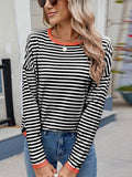 Anokhinaliza Striped Contrast Round Neck Long Sleeve Sweater