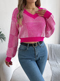 Anokhinaliza Striped V-Neck Long Sleeve Sweater