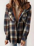 Anokhinaliza Plaid Snap Down Plush Hooded Jacket