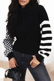 Anokhinaliza Striped & Checkered Turtleneck Dropped Shoulder Sweater