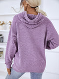 Anokhinaliza Texture Drawstring Long Sleeve Hooded Sweater