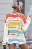 Anokhinaliza Hollow Striped Color Block Round Neck Sweater