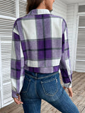 Anokhinaliza Perfee Plaid Button Up Drop Shoulder Cropped Jacket