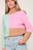 Anokhinaliza Color Block Mock Neck Ribbed Trim Sweater