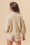 Anokhinaliza BiBi Ruffled Crochet Flower Dropped Shoulder Sweater