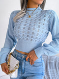 Anokhinaliza Openwork Mock Neck Long Sleeve Cropped Sweater