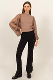 Anokhinaliza HYFVE Ruched Sheer Long Sleeve Mock Neck Blouse