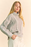 Anokhinaliza Davi & Dani Cable-Knit Turtleneck Dropped Shoulder Sweater