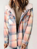 Anokhinaliza Plaid Snap Down Plush Hooded Jacket