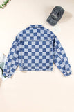 Anokhinaliza Checkered Button Up Long Sleeve Denim Jacket