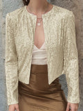 Anokhinaliza Full Size Sequin Open Front Cropped Jacket