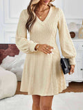 Anokhinaliza Lace Detail V-Neck Long Sleeve Dress