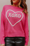 Anokhinaliza XOXO Round Neck Drop Shoulder Sweater