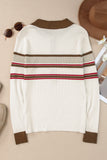 Anokhinaliza Half Button Contrast Stripe Long Sleeve Knit Top