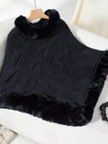 Anokhinaliza Fuzzy Hem Cable-Knit Poncho