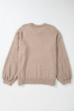 Anokhinaliza Plus Size Pearl Detail Round Neck Long Sleeve Sweater