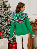 Anokhinaliza Geometric Round Neck Long Sleeve Sweater