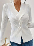 Anokhinaliza Twist Front Ribbed Long Sleeve Sweater