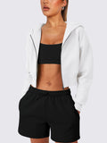 Anokhinaliza Zip Up Long Sleeve Hooded Cropped Jacket