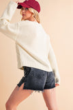 Anokhinaliza Aemi+Co Contrast Number Cable Knit Drop Shoulder Sweater