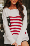 Anokhinaliza US Flag Side Slit Drop Shoulder Sweater