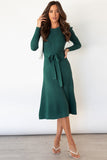 Anokhinaliza Round Neck Long Sleeve Tie Waist Sweater Dress