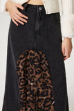 Anokhinaliza Slit Leopard Midi Denim Skirt