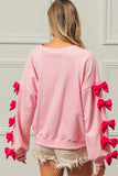 Anokhinaliza BiBi Velvet Ribbon Bows Long Sleeve Round Neck Sweatshirt