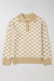 Anokhinaliza Checkered Collared Neck Long Sleeve Sweater