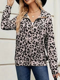 Anokhinaliza Full Size Leopard Collared Neck Zip Up Jacket